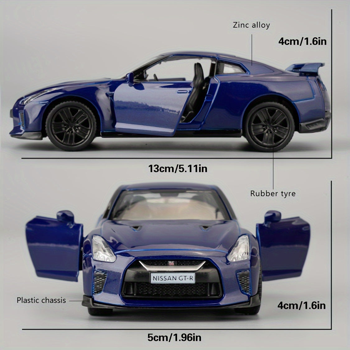 RMZCITY 1/36 Nissan GT-R Alloy Toy Car for Kids - Pull Back Action, Blue