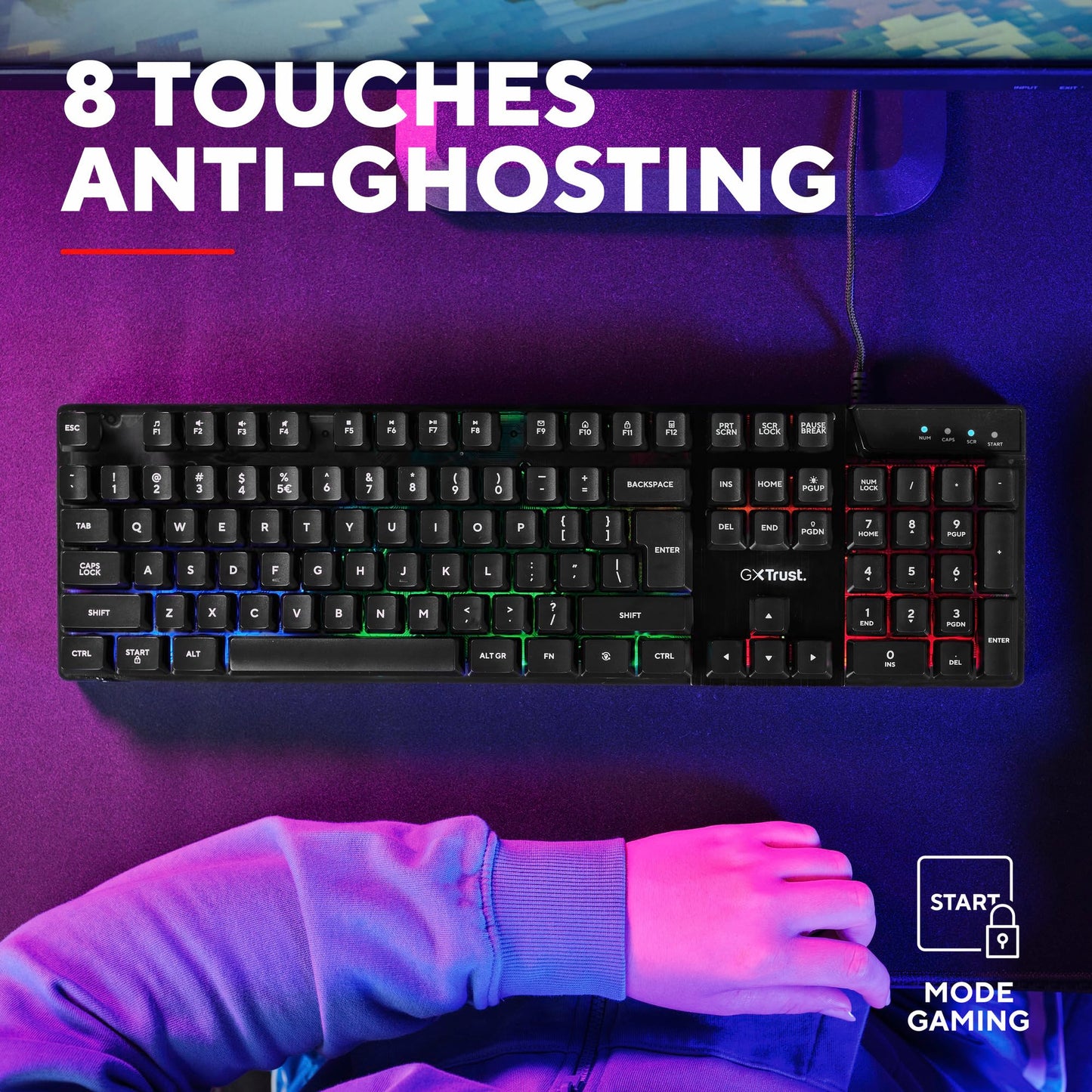 Trust GXT 835 Clavier Gamer AZERTY RGB, Membrane, Anti-ghosting, USB