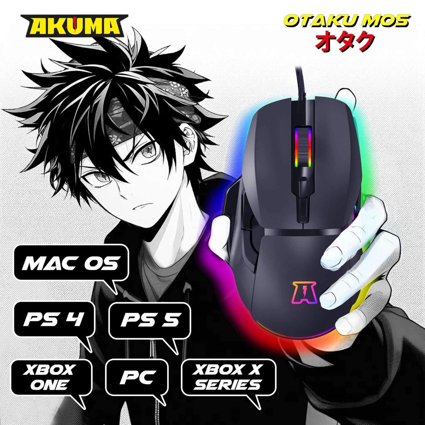 AKUMA Otaku M05 Gaming Mouse, 12800 DPI, 7 Buttons, RGB, Black