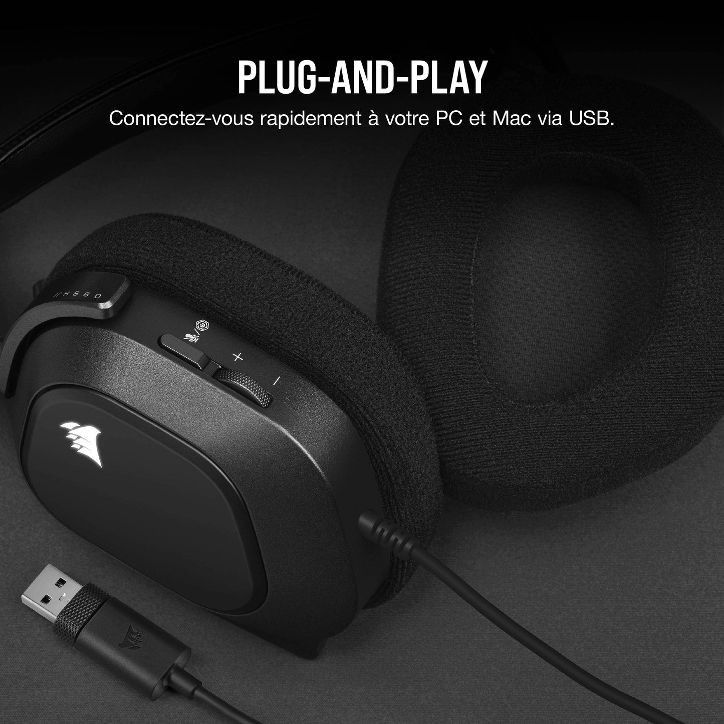 Corsair HS80 RGB - Dolby 7.1 Headset w/Broadcast Mic, Carbon