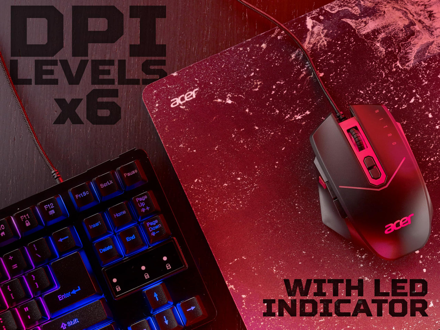 Acer Nitro Gaming Mouse, 4200 DPI, 8 Buttons, LED, 20g, USB, Black/Red