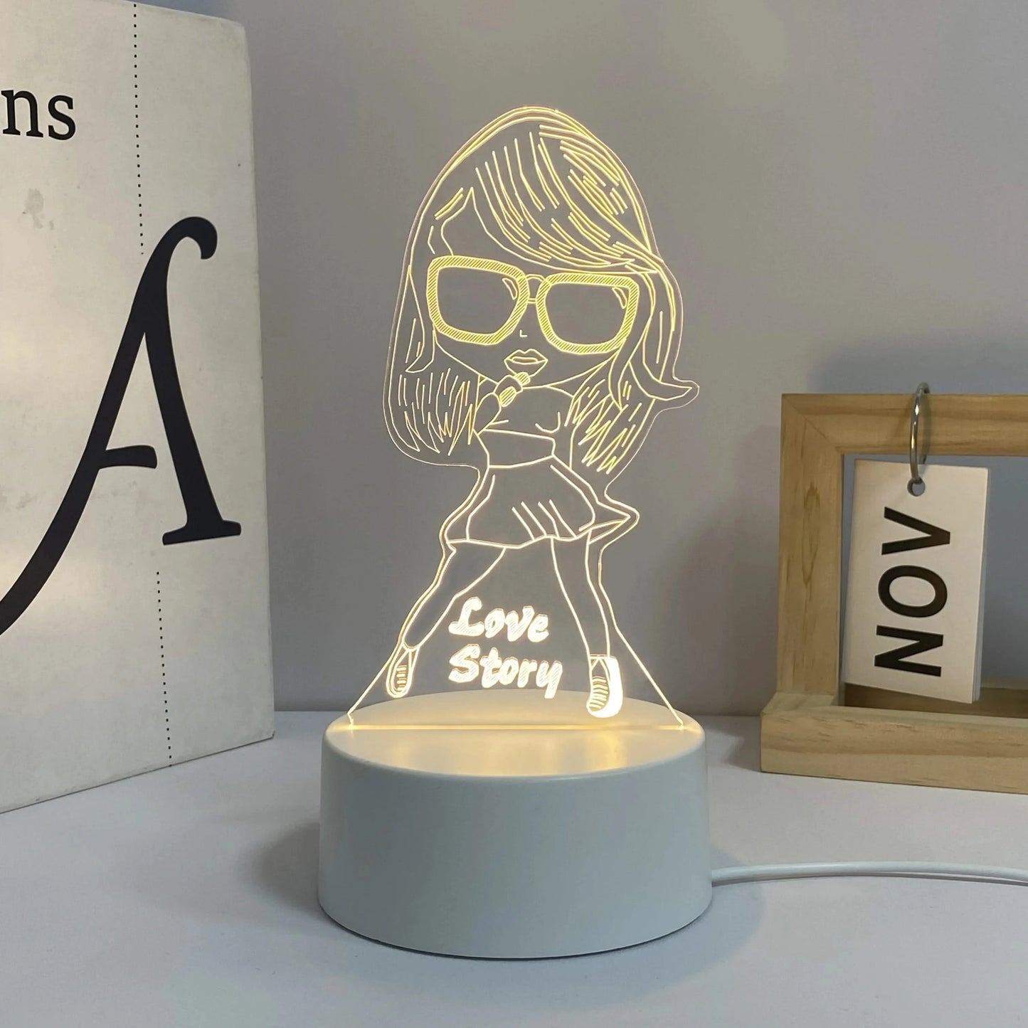 Karaoke Girl Pattern 3D Nightlight, USB Ambiance Light for Bedroom