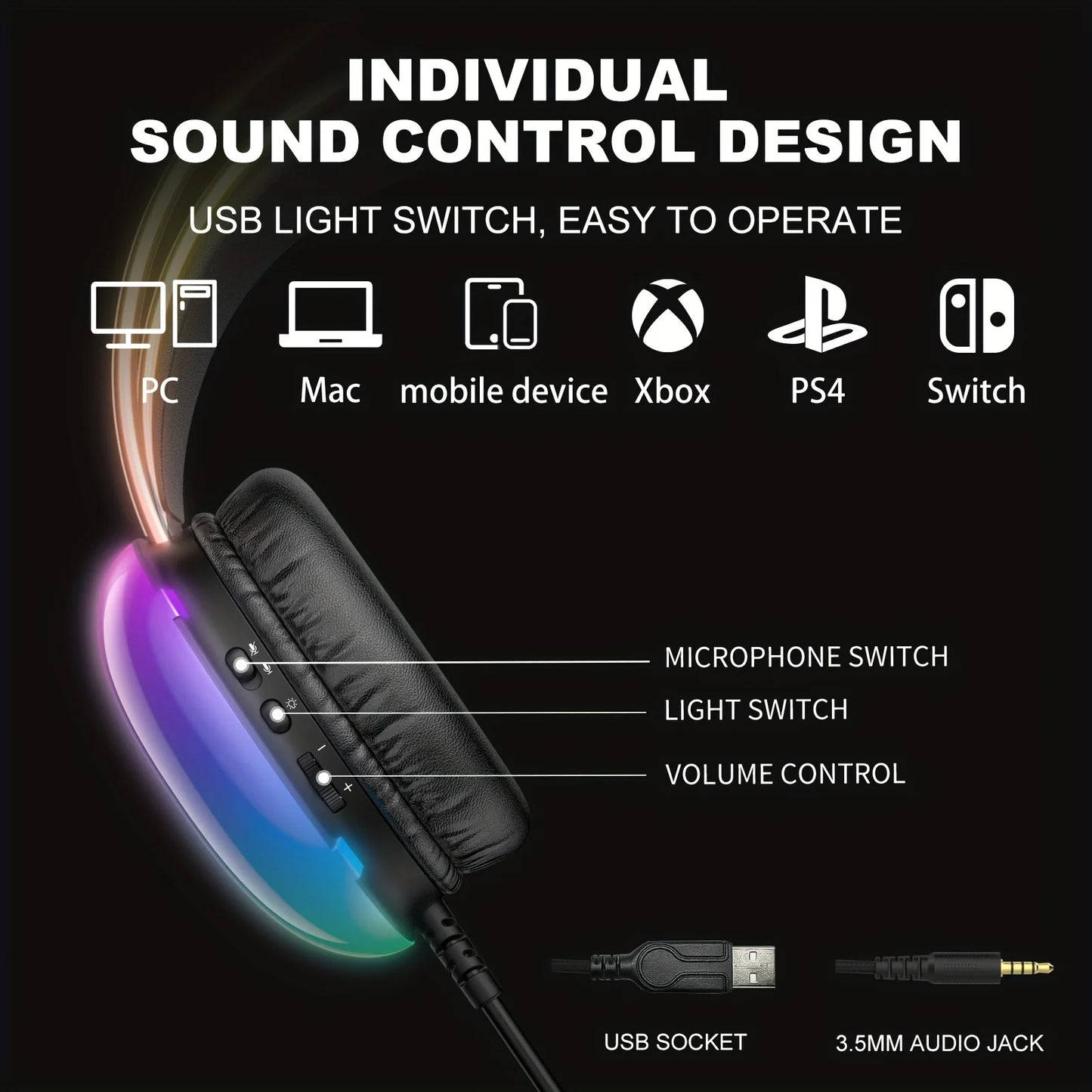 ONIKUMA X25 Gaming Headset with RGB Light & Microphone for PS4/PS5