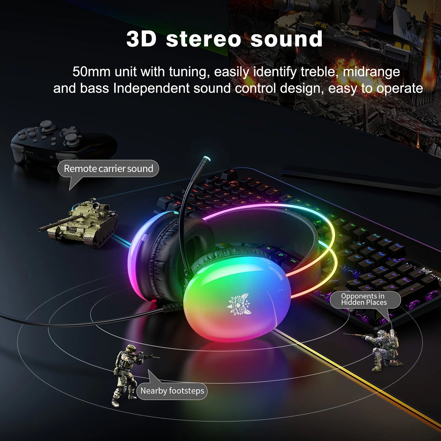 ONIKUMA X25 Gaming Headset with RGB Light & Microphone for PS4/PS5
