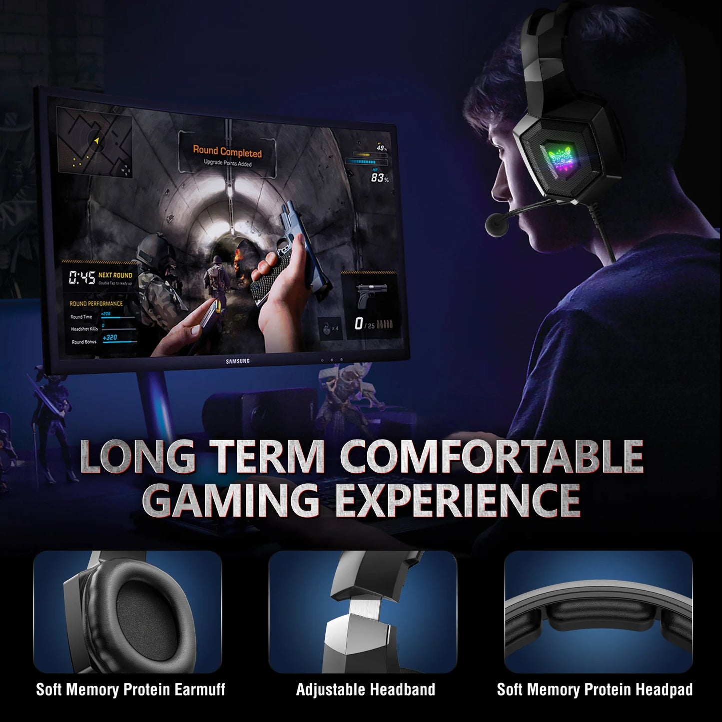 ONIKUMA K8 RGB Gaming Headset – Surround Sound Wired Headphones with Mic