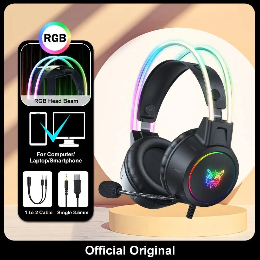ONIKUMA X15 Pro Over-Ear Gaming Headset with RGB Light & Mic for PC/PS4