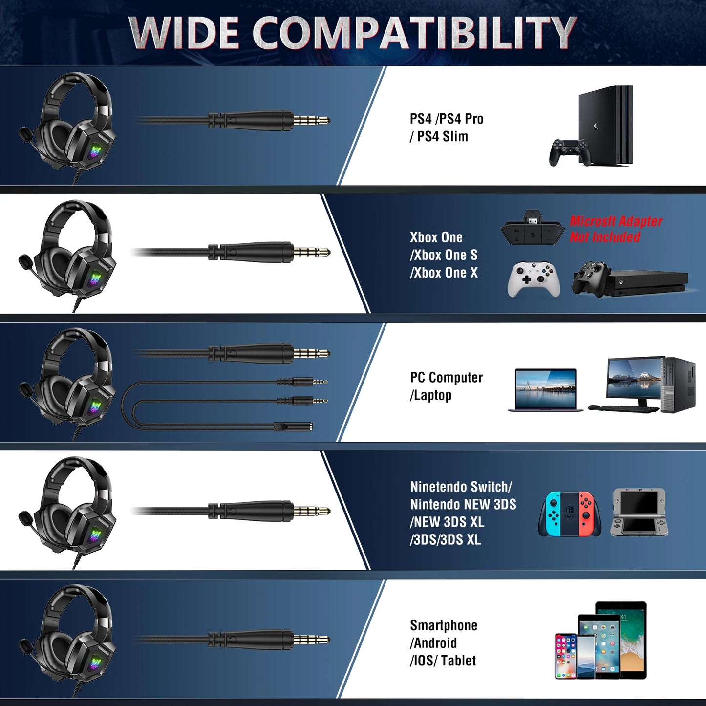 ONIKUMA K8 RGB Gaming Headset – Surround Sound Wired Headphones with Mic