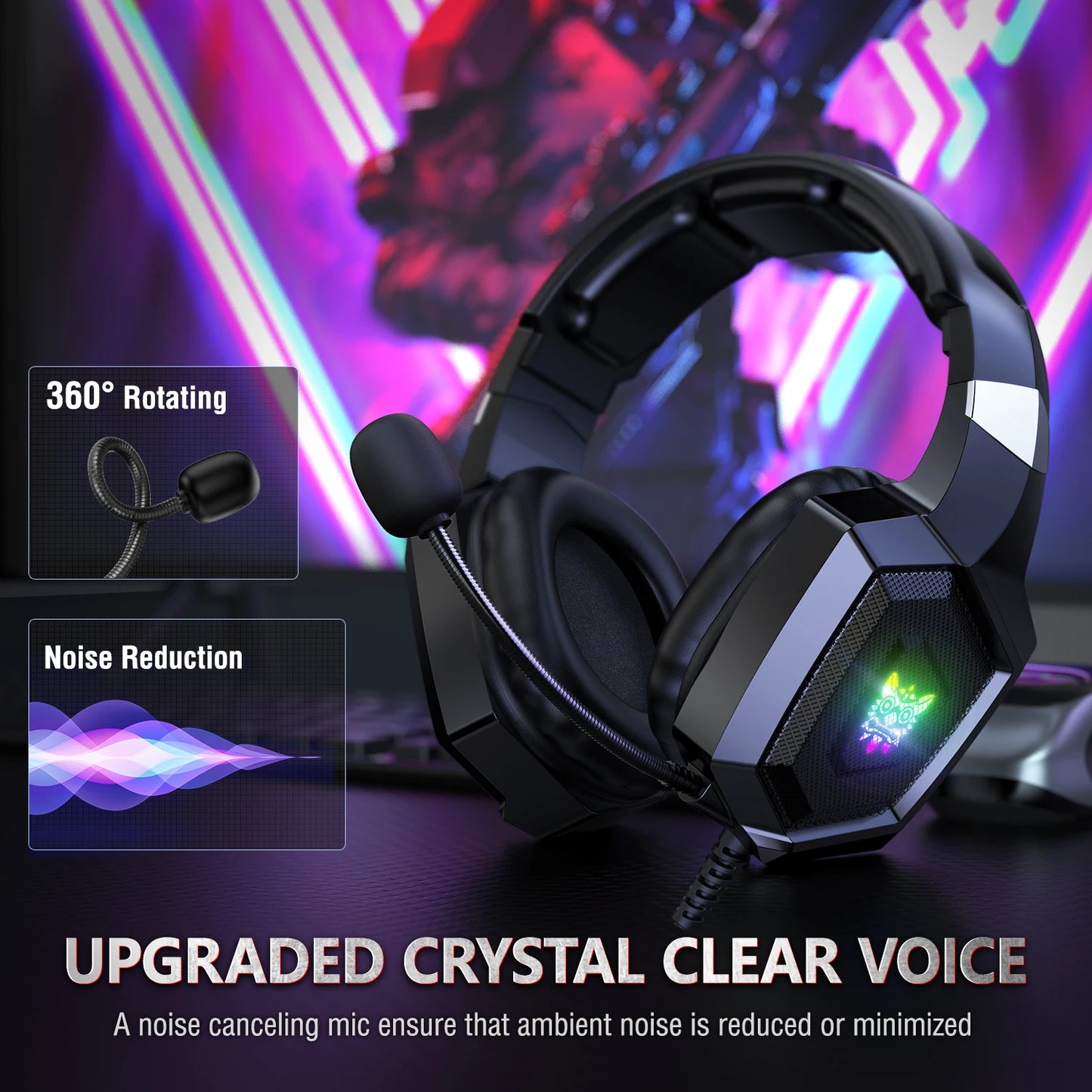 ONIKUMA K8 RGB Gaming Headset – Surround Sound Wired Headphones with Mic