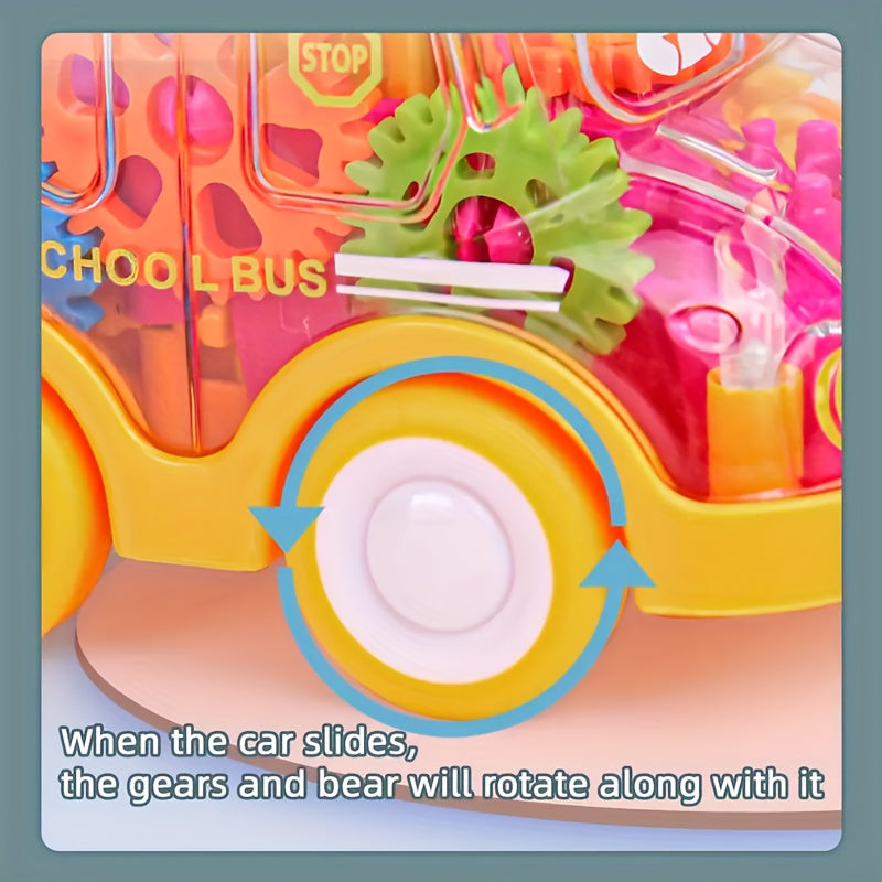 Children's Cartoon Transparent Gear Toy Car – Educational Pull-Back Model