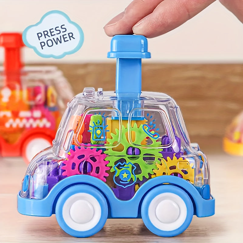 Children's Cartoon Transparent Gear Toy Car – Educational Pull-Back Model
