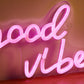 Good Vibes LED Neon Sign – Pink USB Wall Light in Cursive for Bedroom Decor