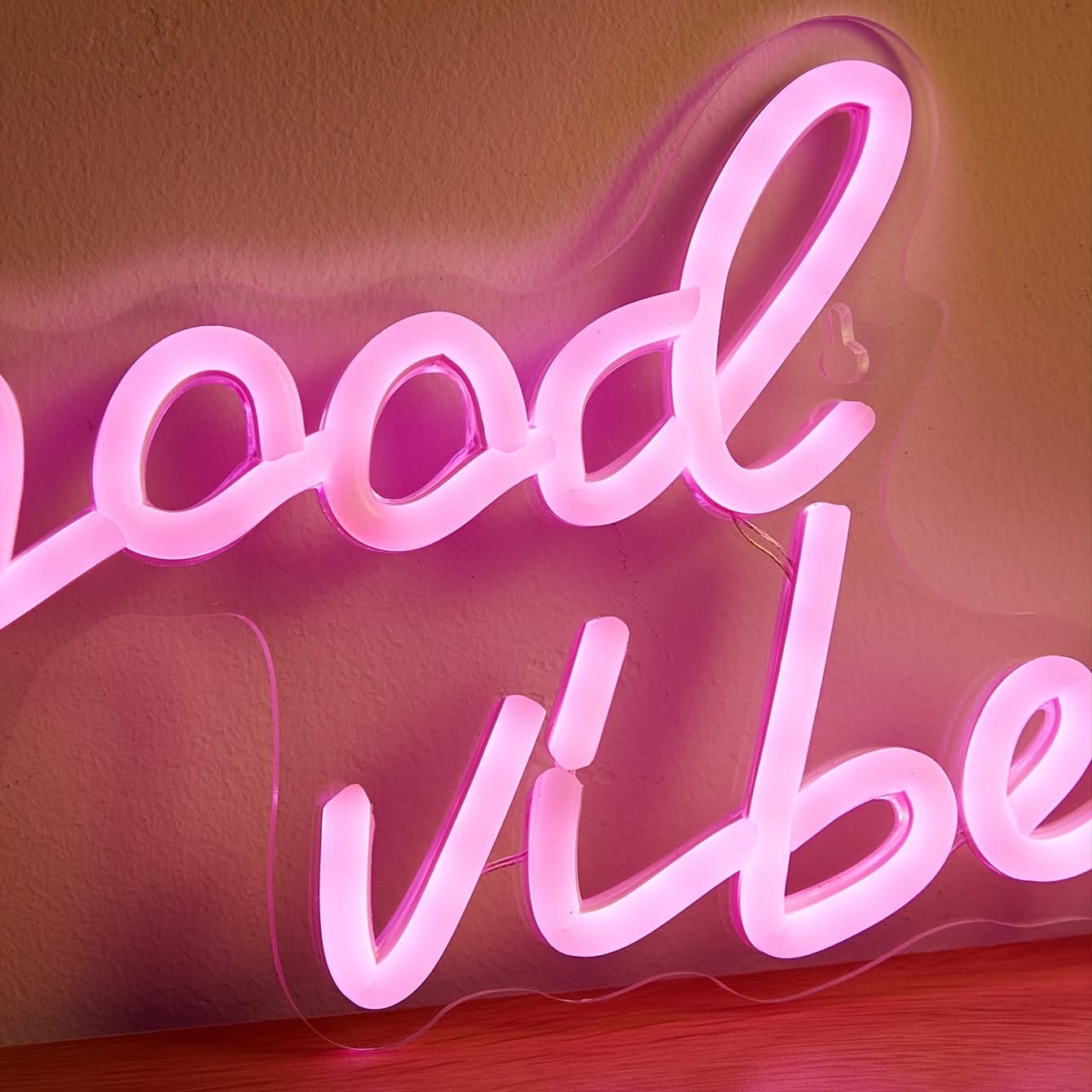 Good Vibes LED Neon Sign – Pink USB Wall Light in Cursive for Bedroom Decor