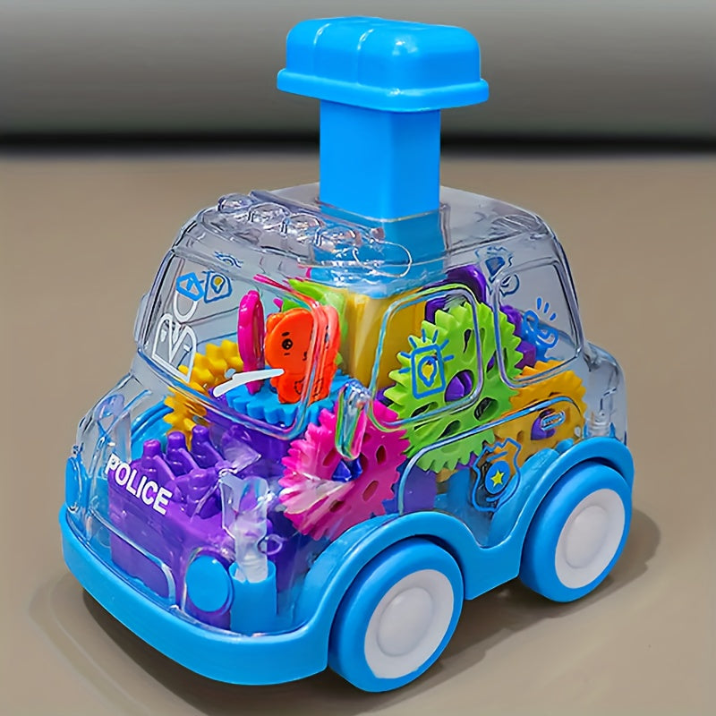 Children's Cartoon Transparent Gear Toy Car – Educational Pull-Back Model