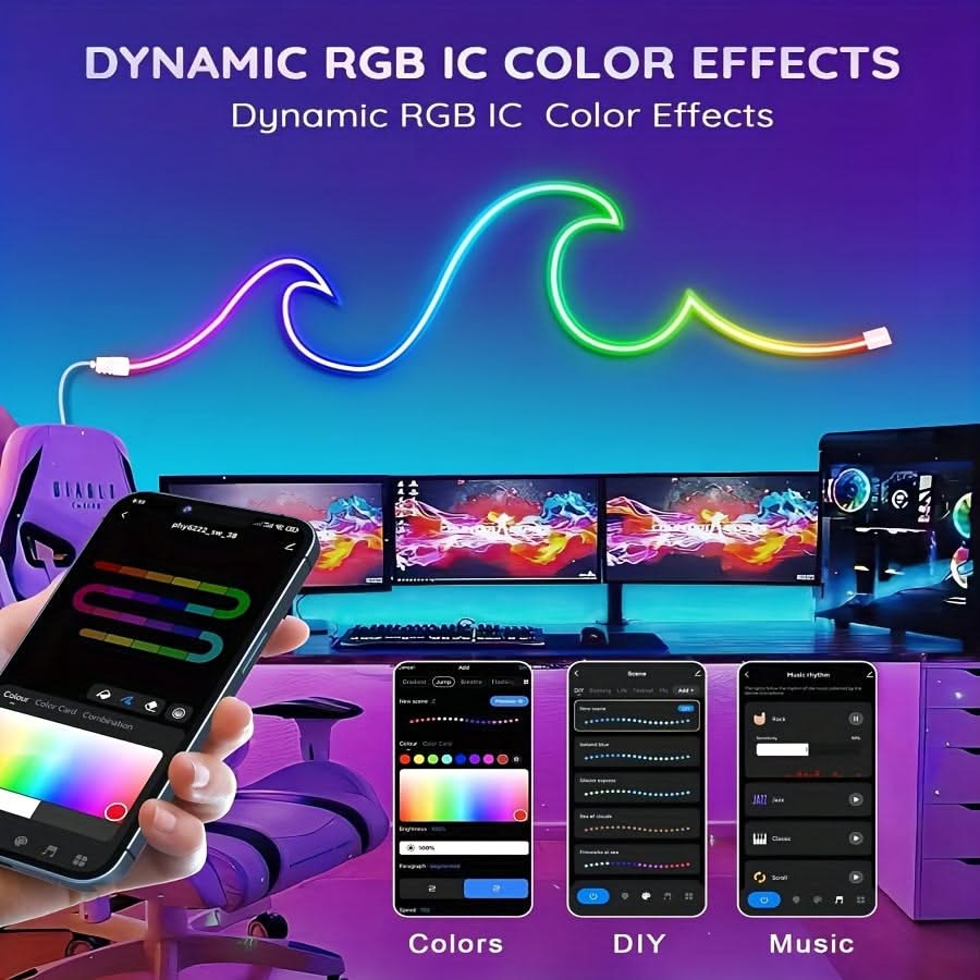 RGBIC Neon Strip Light – Music-Sync DIY LED Lights for TV & Room Decor