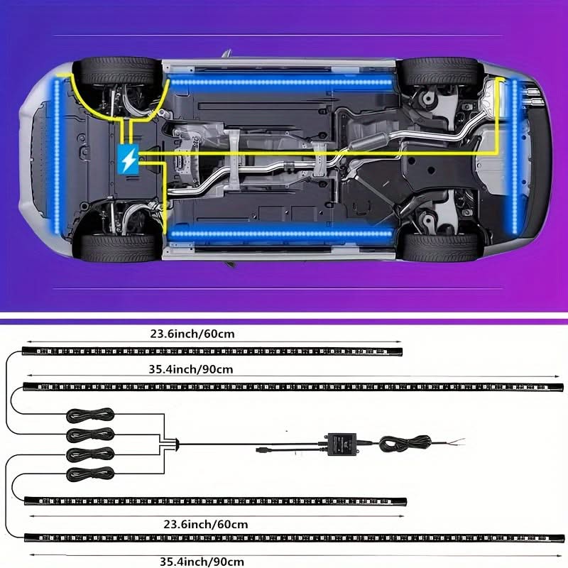 4pcs RGB Car Underglow Lights – 8-Color Music Sync LED Strips for Vehicles