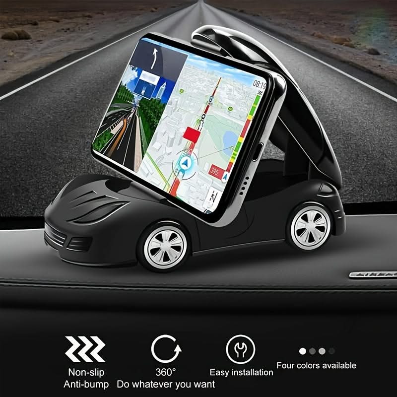 Car Model Phone Stand – Foldable 360° Rotation Dashboard Holder for Mobile