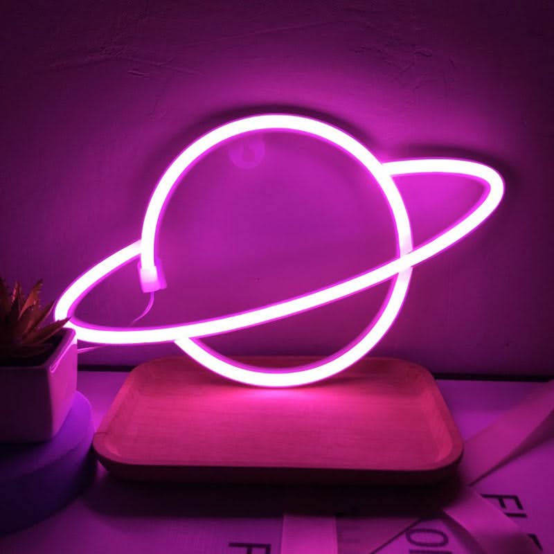 Planet Neon Sign Light – Pink or White USB and Battery LED Wall Decor