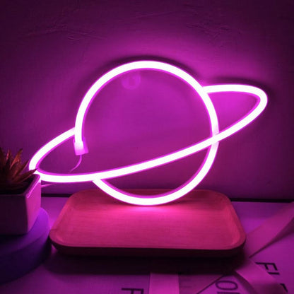 Planet Neon Sign Light – Pink or White USB and Battery LED Wall Decor
