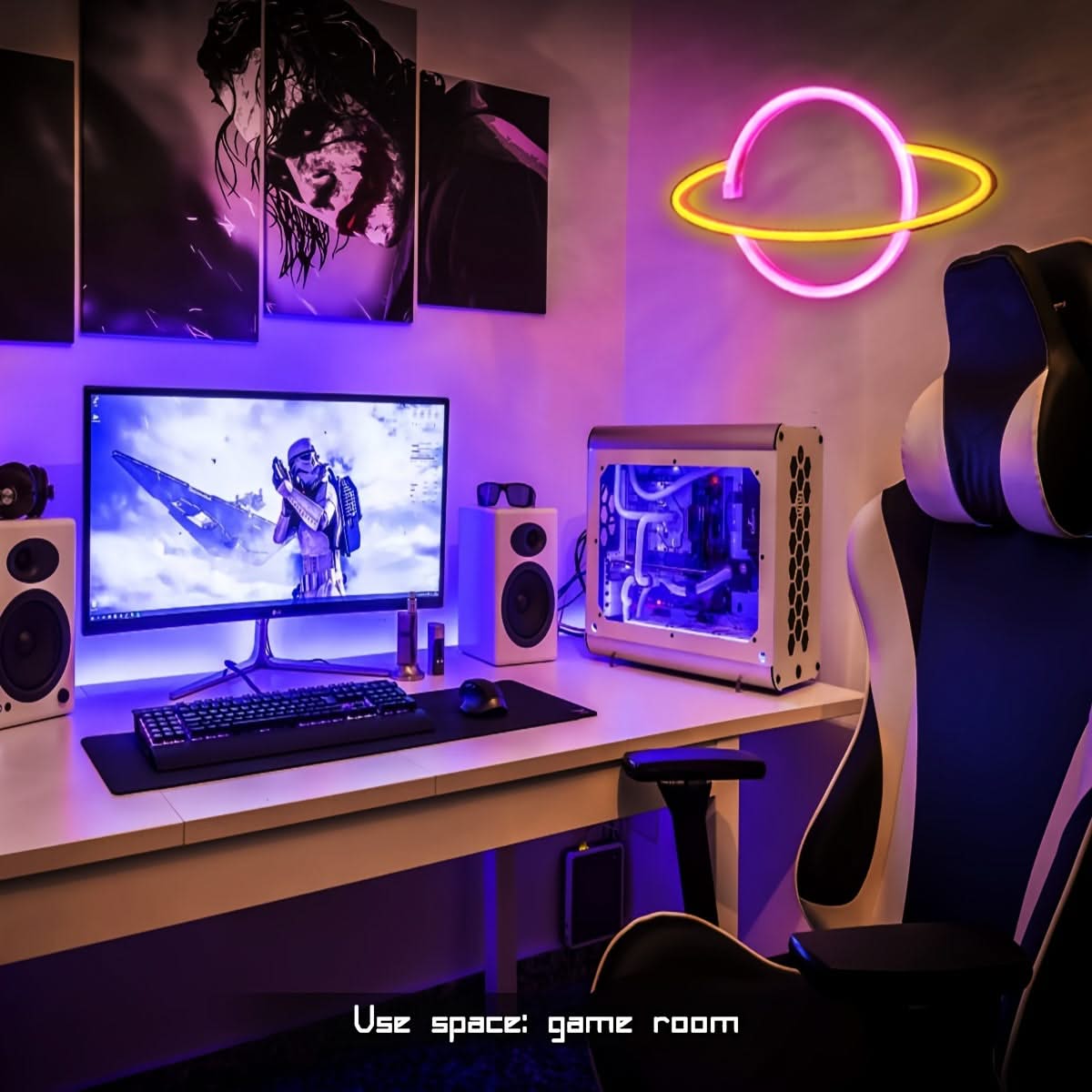 Planet Neon Sign Light – Pink or White USB and Battery LED Wall Decor