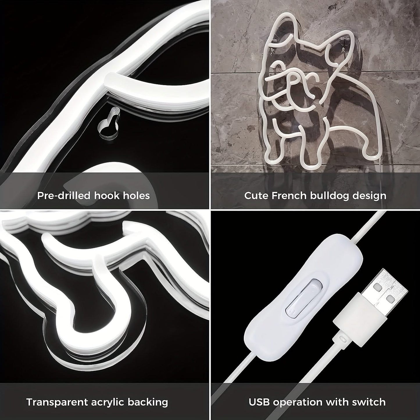 French Bulldog Neon Light – Pink Puppy USB LED Wall Decor Sign