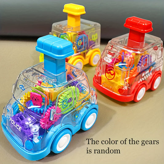 Children's Cartoon Transparent Gear Toy Car – Educational Pull-Back Model