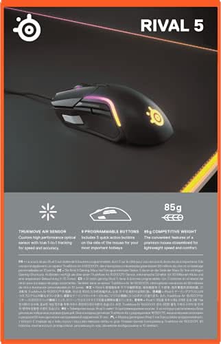 SteelSeries Rival 5 Gaming Mouse, 18K CPI, 9 Buttons, 85g, Black