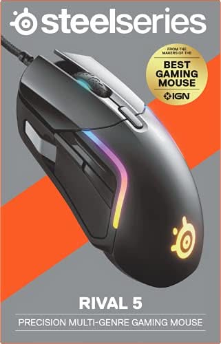 SteelSeries Rival 5 Gaming Mouse, 18K CPI, 9 Buttons, 85g, Black