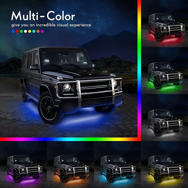 4pcs RGB Car Underglow Lights – 8-Color Music Sync LED Strips for Vehicles