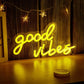 Good Vibes LED Neon Sign – Pink USB Wall Light in Cursive for Bedroom Decor