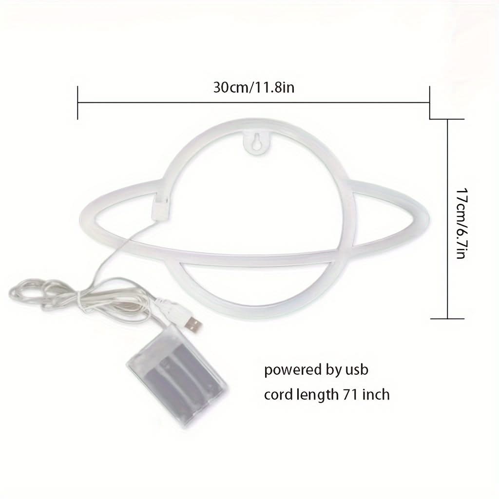 Planet Neon Sign Light – Pink or White USB and Battery LED Wall Decor