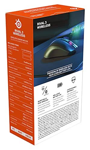 SteelSeries Rival 3 Wireless Gaming Mouse, 400+ Hours, Dual Wireless, Black