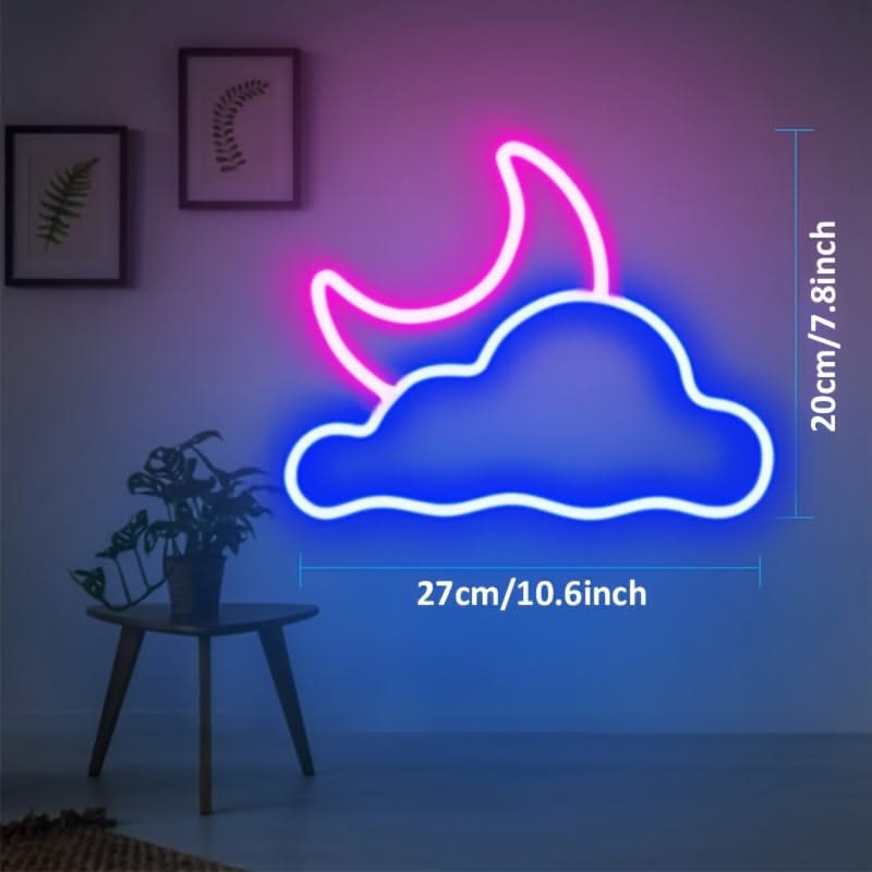 Cloud & Moon LED Neon Sign – USB Wall Light for Bedroom or Nursery Decor