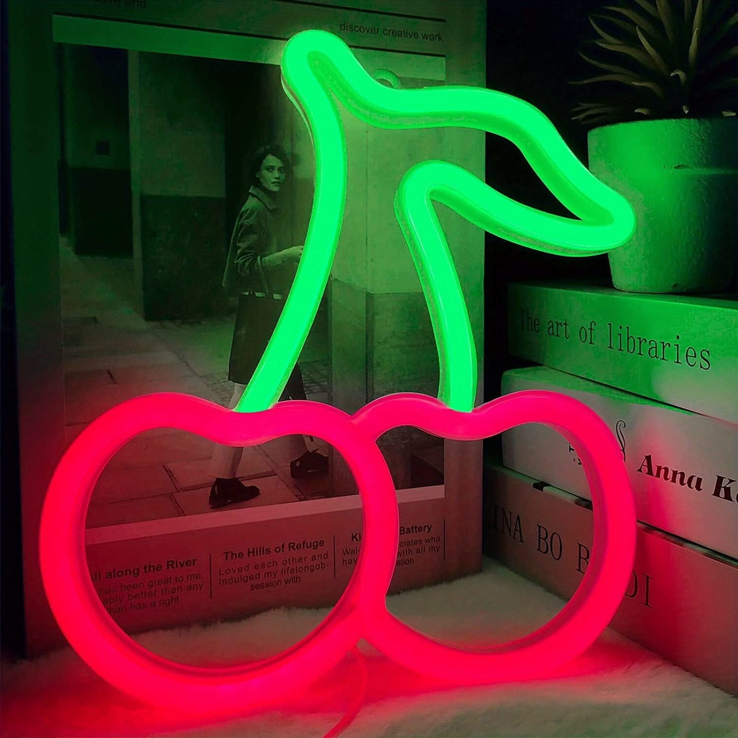 Cherry Neon Sign – Bright USB LED Wall Light for Bedroom and Party Decor