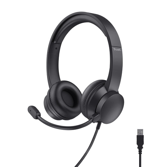 Trust USB On-Ear Headset - Lightweight, Adjustable, Flexible Mic