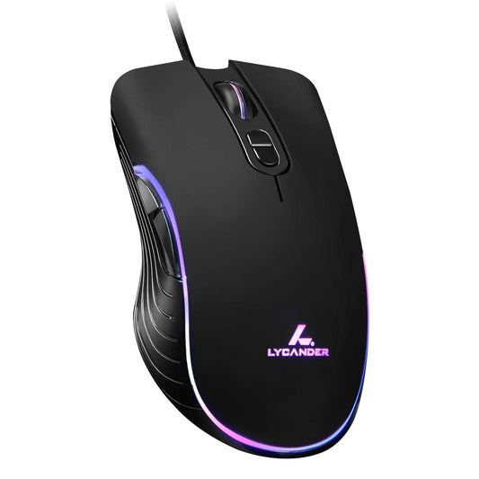 LYCANDER Wired Optical Mouse, 6400 DPI, 7 Buttons, LED, 1.5m Cable