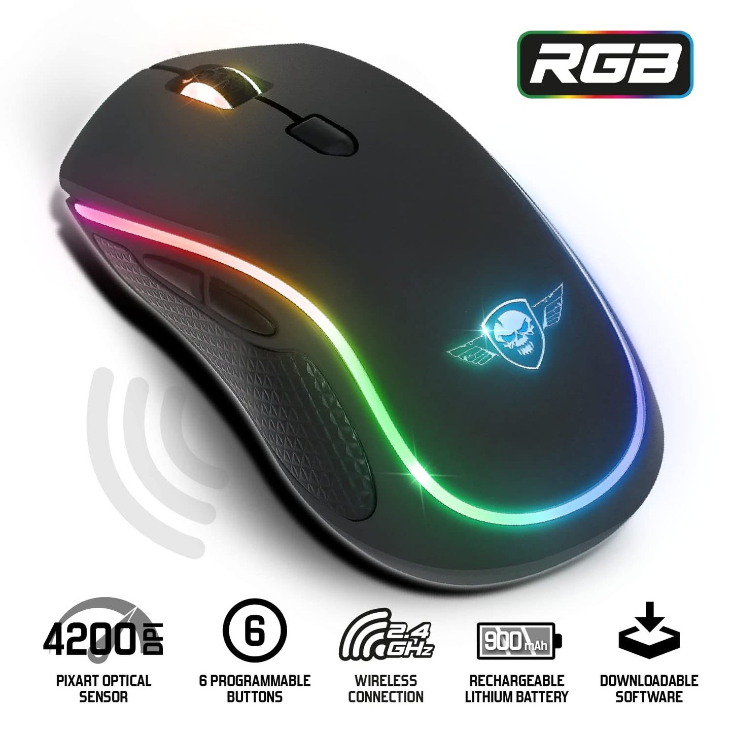 Spirit of Gamer Pro M9 Wireless Gaming Mouse, 4200 DPI, RGB, 6 Buttons