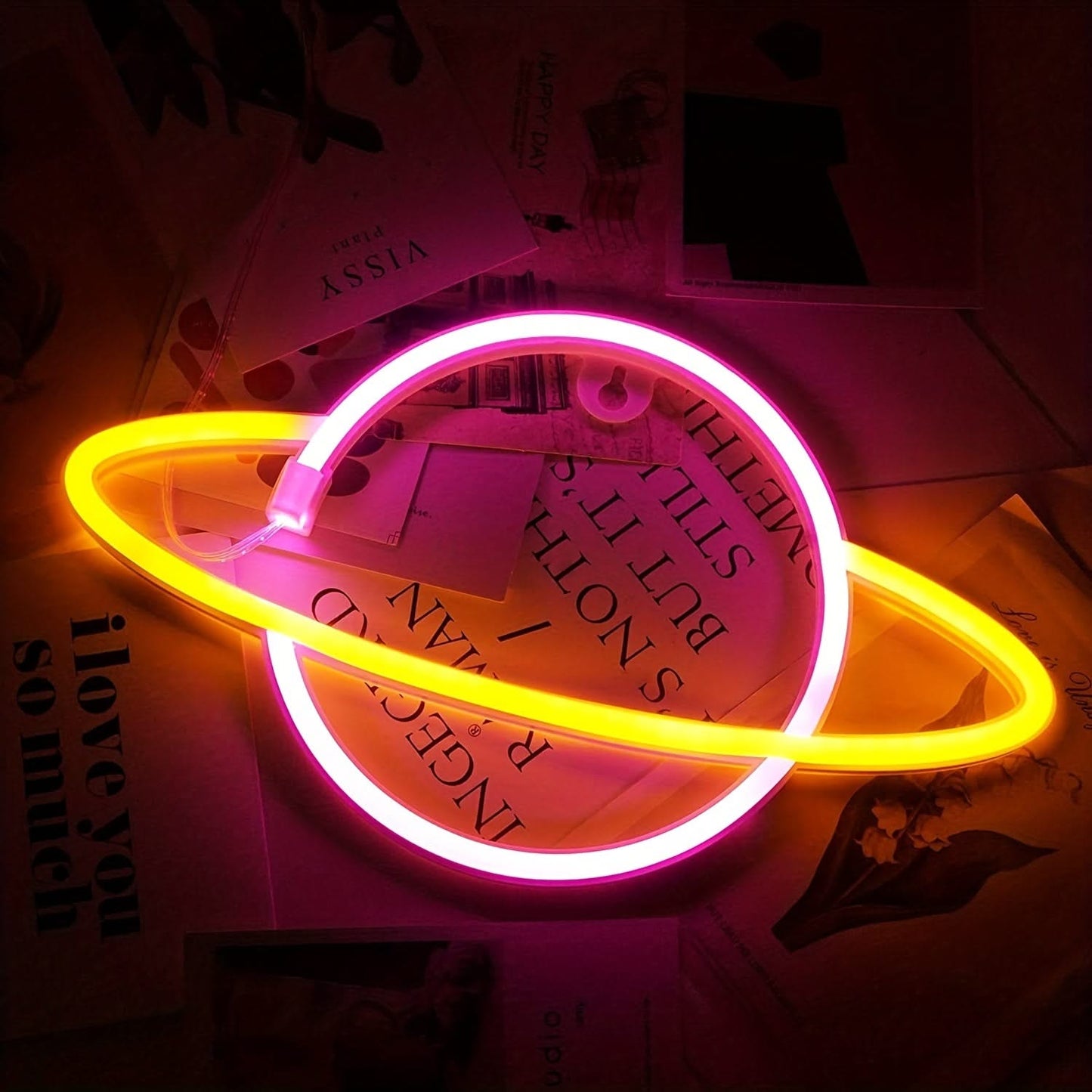 Planet Neon Sign Light – Pink or White USB and Battery LED Wall Decor