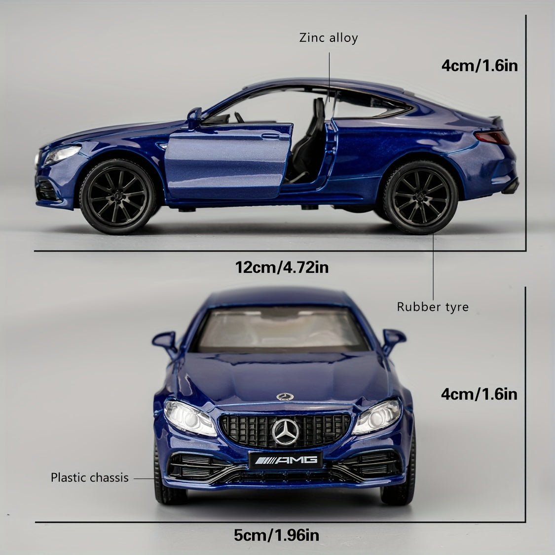 RMZCITY 1:36 Benz C63 S AMG Car Model, Diecast Pull Back Model Toy Car, Doors Open, Collection Kids Toy For Aged 3 And Up, Gift Blue