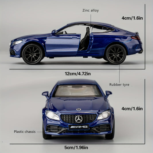 RMZCITY 1:36 Benz C63 S AMG Car Model, Diecast Pull Back Model Toy Car, Doors Open, Collection Kids Toy For Aged 3 And Up, Gift Blue