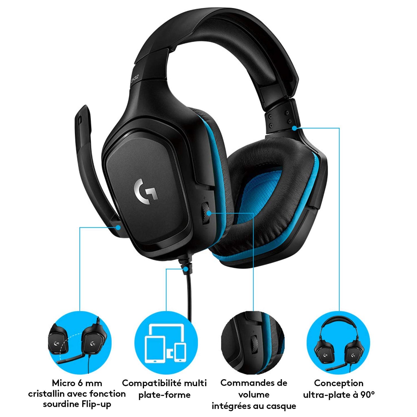 Logitech G432 - Gaming Headset w/50mm Drivers, DTS, USB/3.5mm