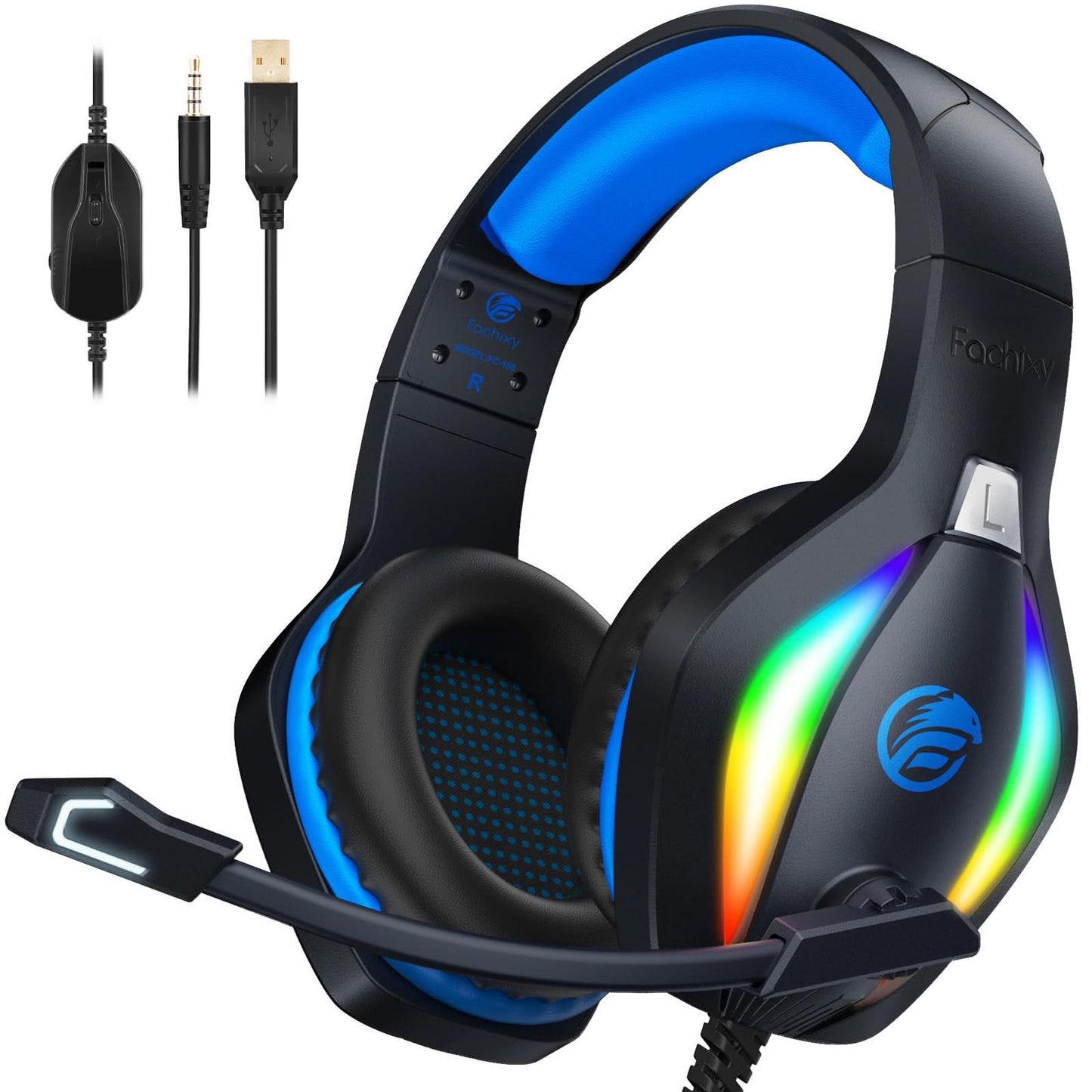 Fachixy FC100 - Multi-Platform Gaming Headset w/RGB & Mic, Blue