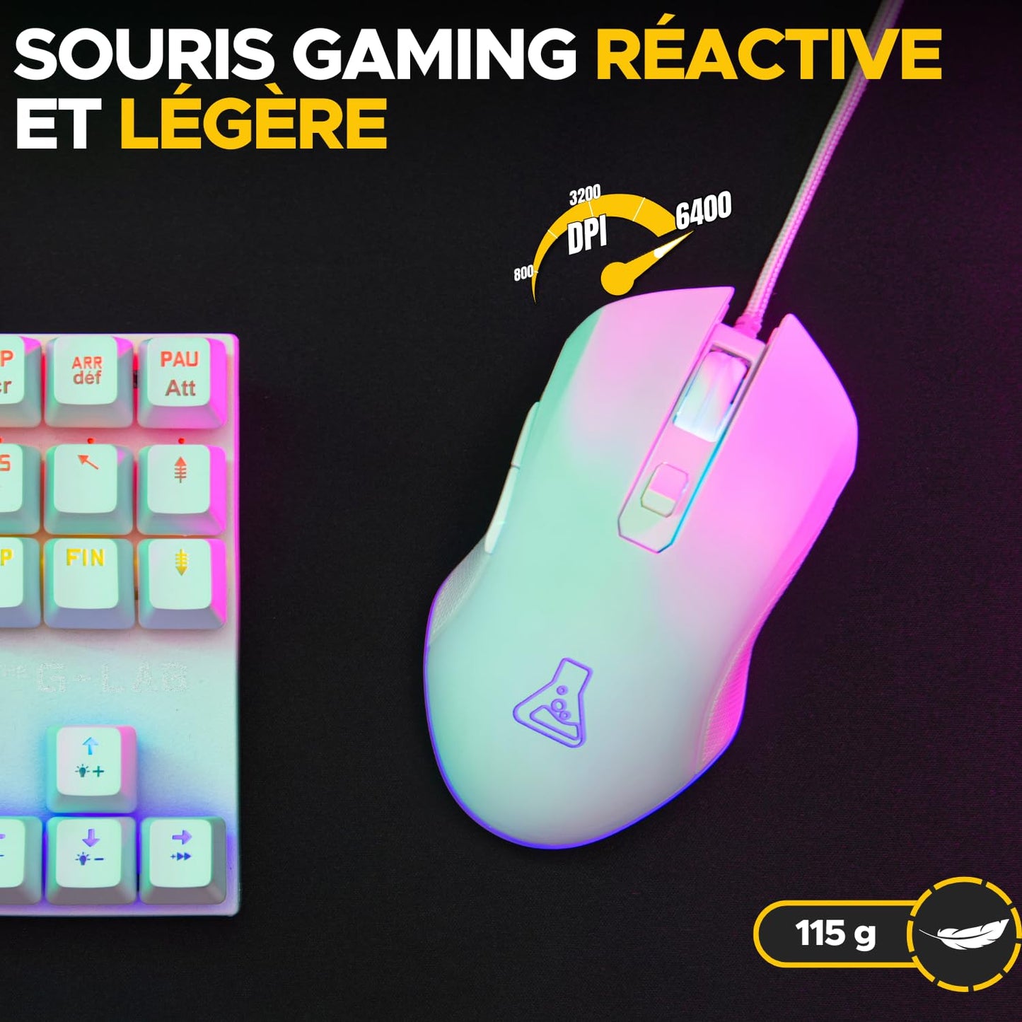 G-Lab Hydrogen Pack – Compact RGB Keyboard + 6200 DPI Mouse, White
