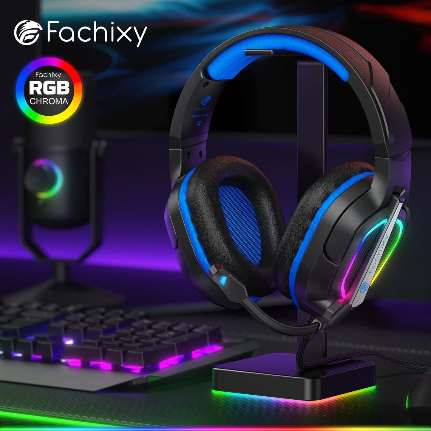Fachixy FC200 - PS5/PC Gaming Headset w/RGB, Mic, Surround Sound