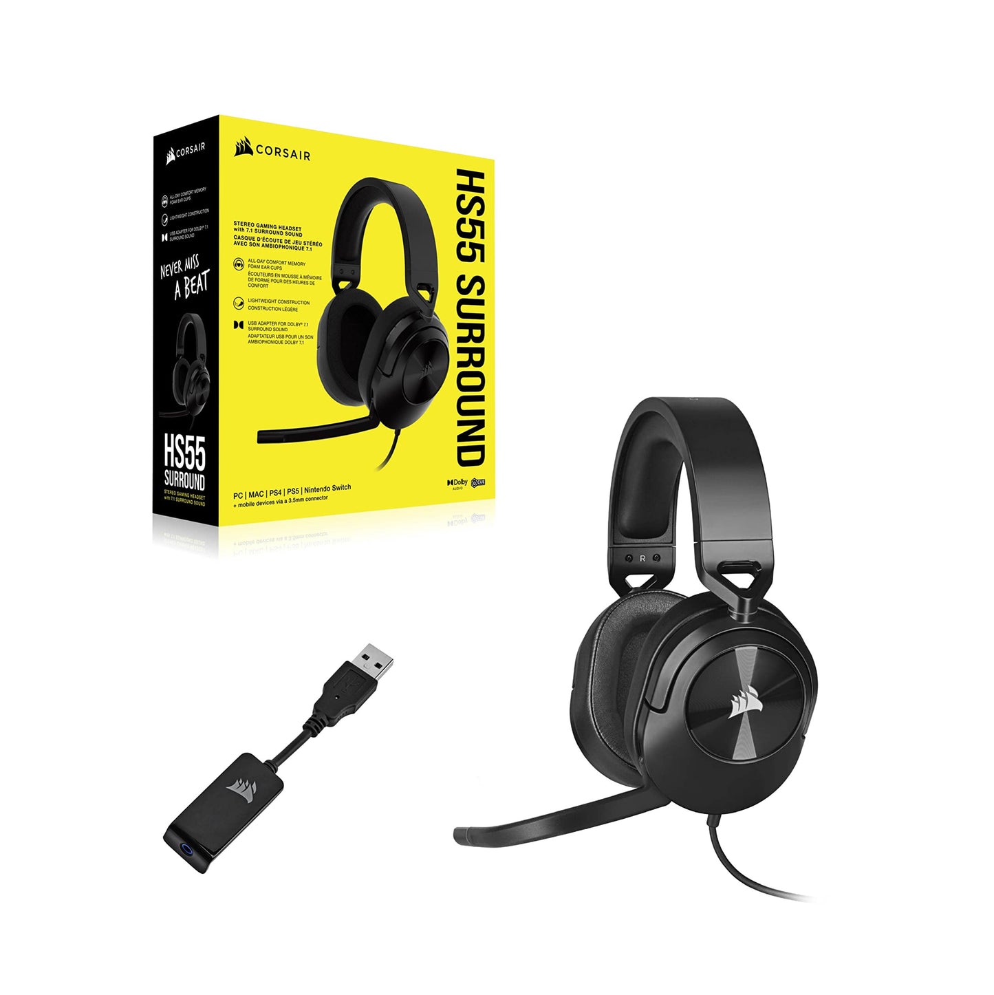 Corsair HS55 - Wired Gaming Headset, 7.1 Surround, Lightweight