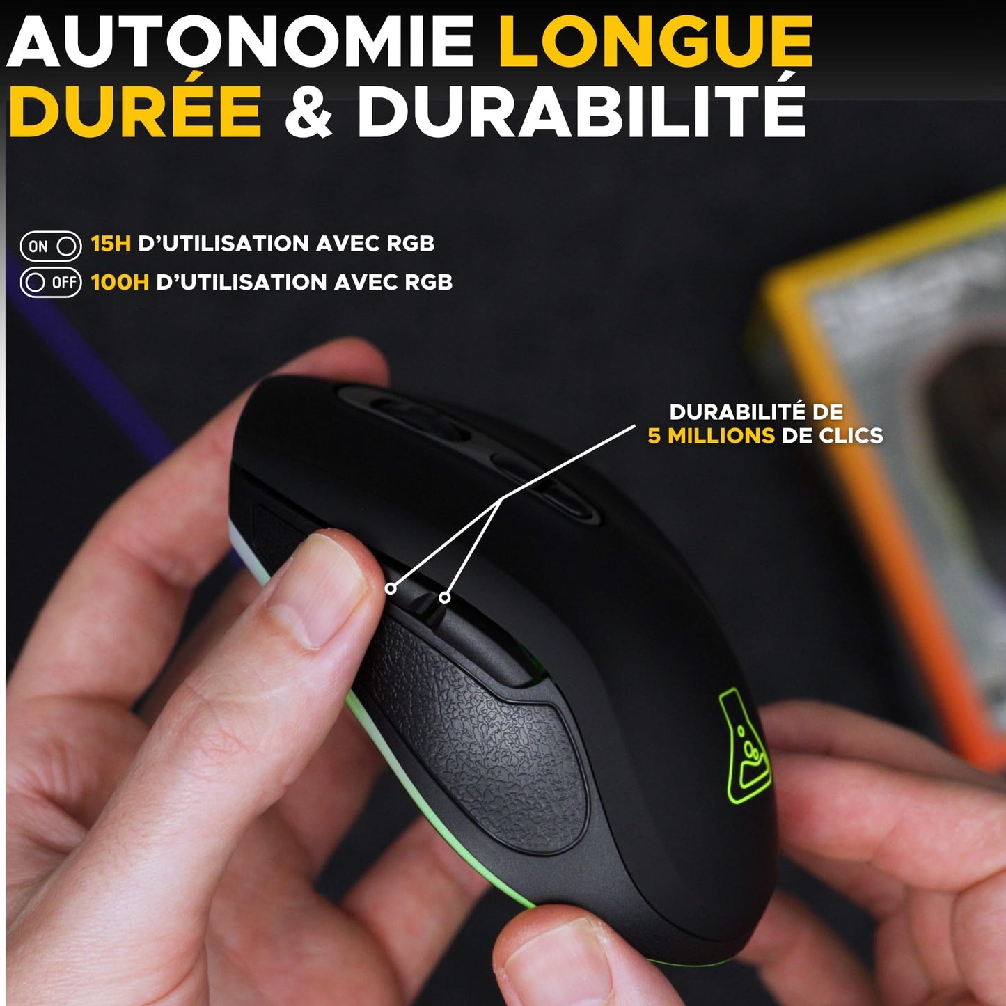 The G-Lab Kult Krypton Wireless Gaming Mouse, 6400 DPI, RGB, 7 Buttons, Black