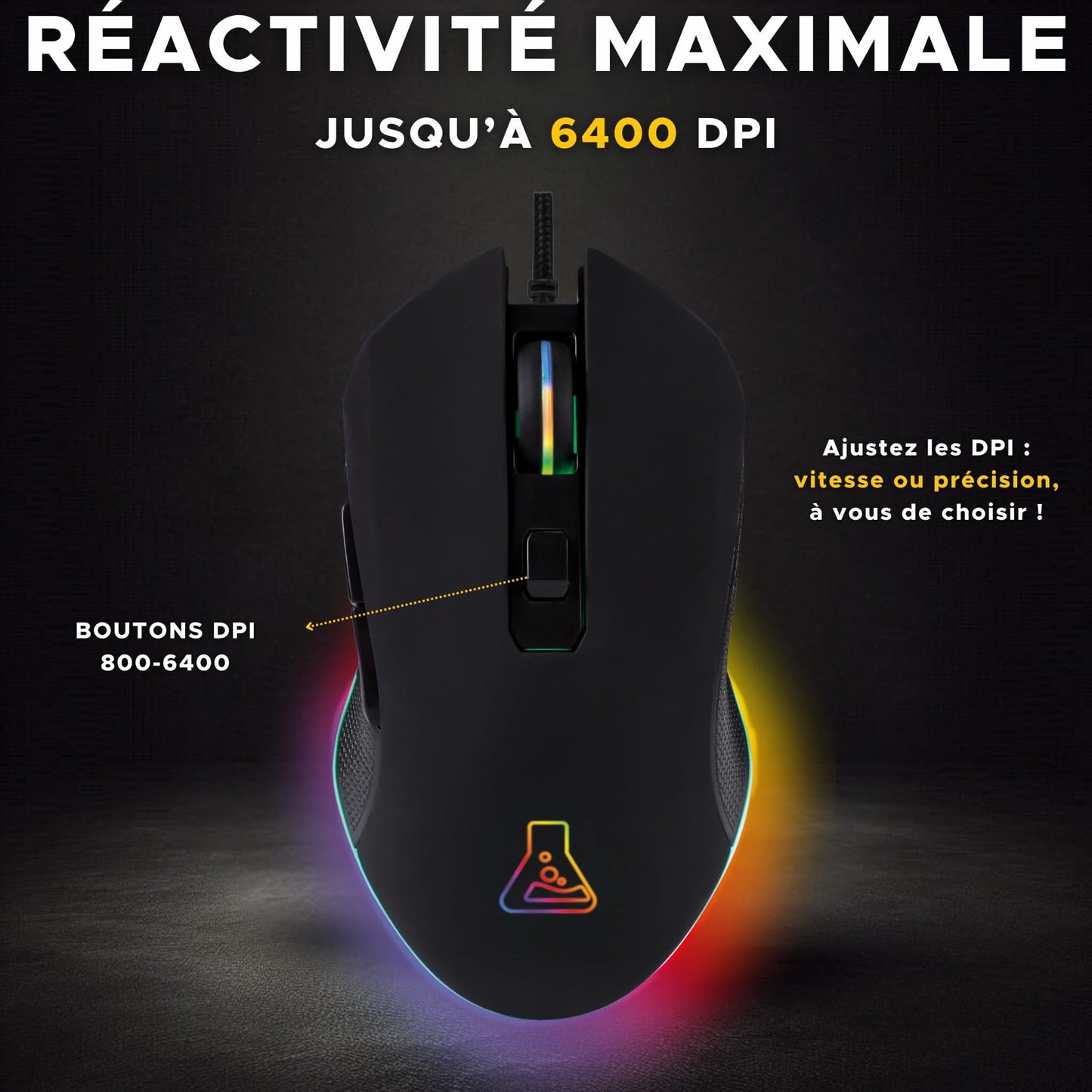 The G-Lab Kult Helium Gaming Mouse, 6400 DPI, USB, LED, 6 Btns
