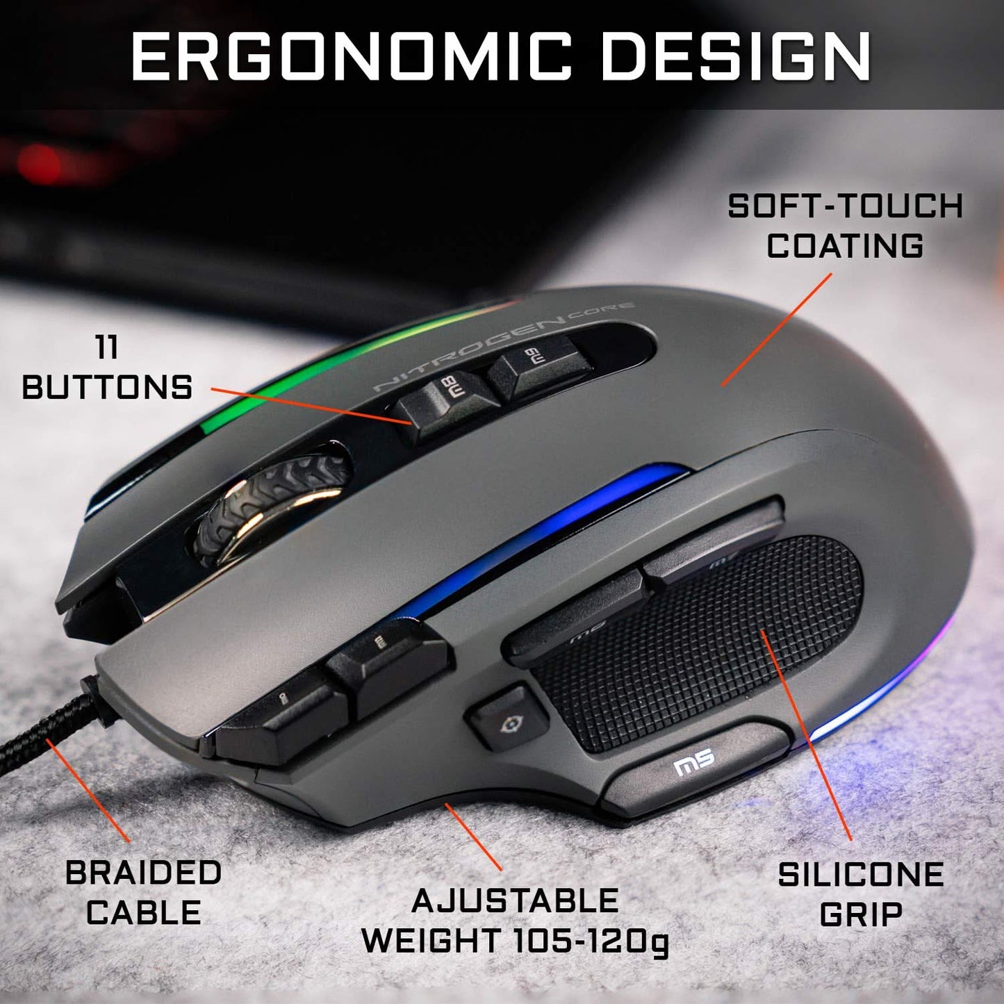 The G-Lab Kult Nitrogen Core Gaming Mouse, 10K DPI, 11 Buttons, RGB