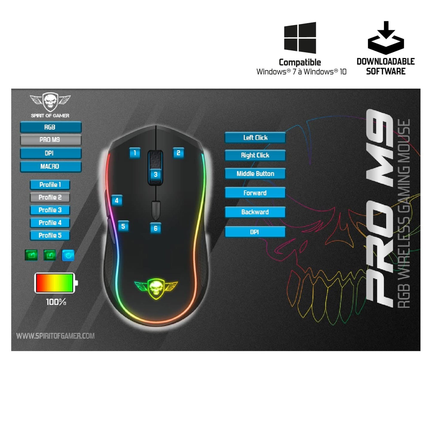 Spirit of Gamer Pro M9 Wireless Gaming Mouse, 4200 DPI, RGB, 6 Buttons
