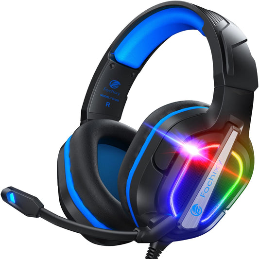 Fachixy FC200 - PS5/PC Gaming Headset w/RGB, Mic, Surround Sound