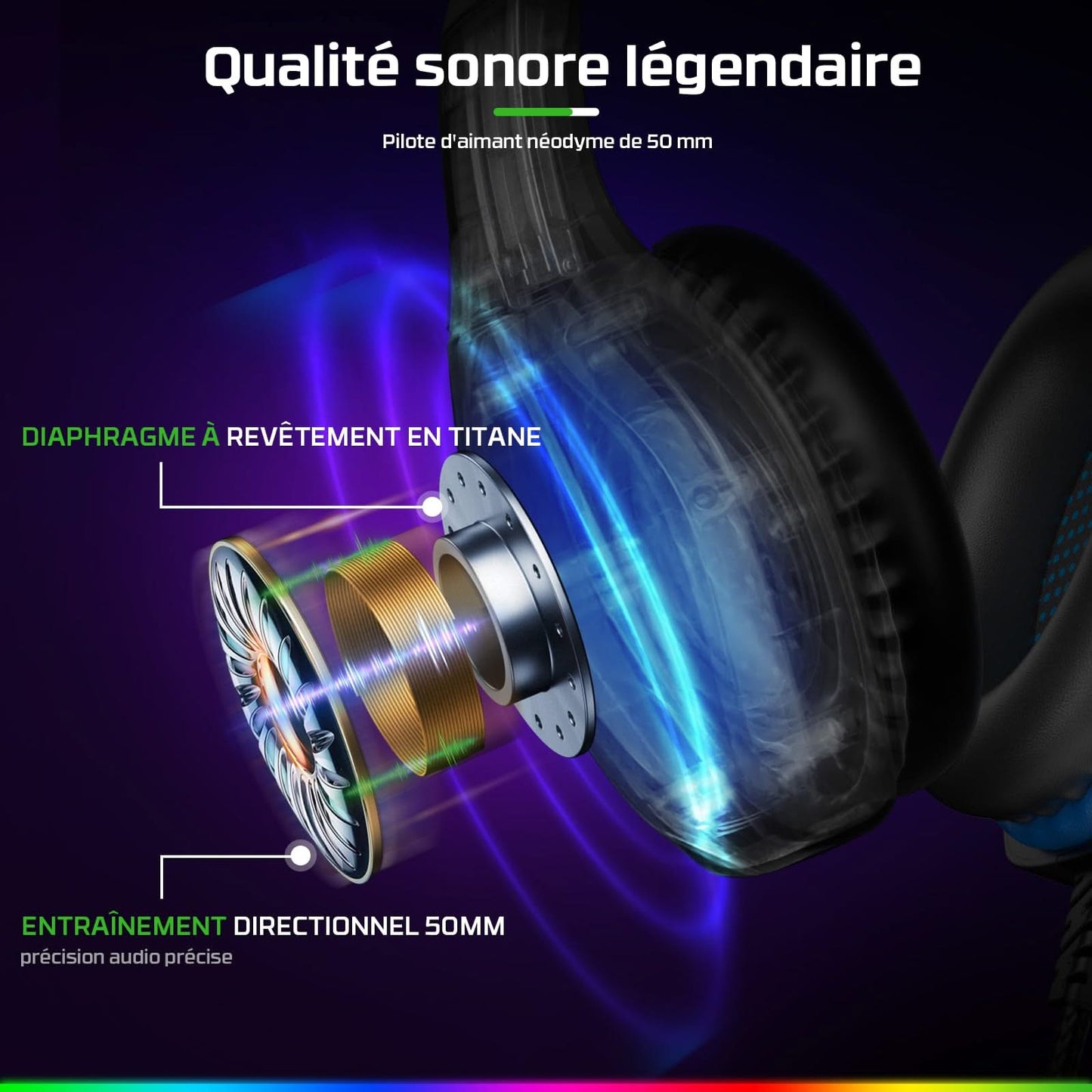 Fachixy FC100 - Multi-Platform Gaming Headset w/RGB & Mic, Blue